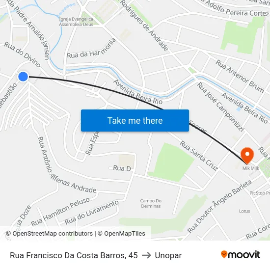 Rua Francisco Da Costa Barros, 45 to Unopar map
