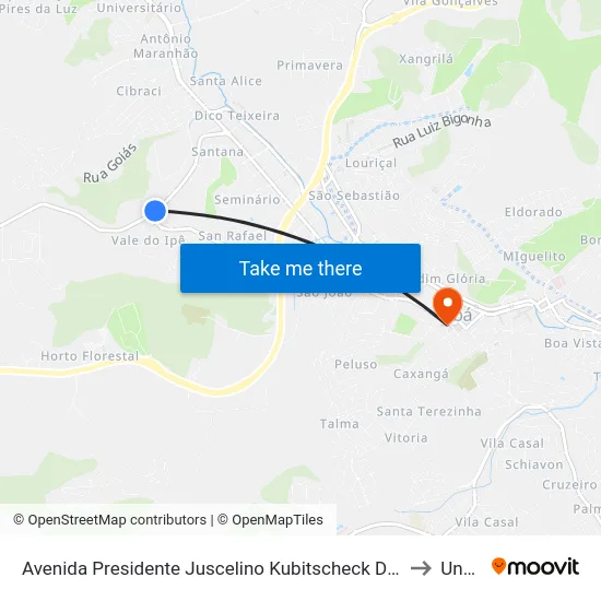 Avenida Presidente Juscelino Kubitscheck De Oliveira, 1000-1150 to Unopar map