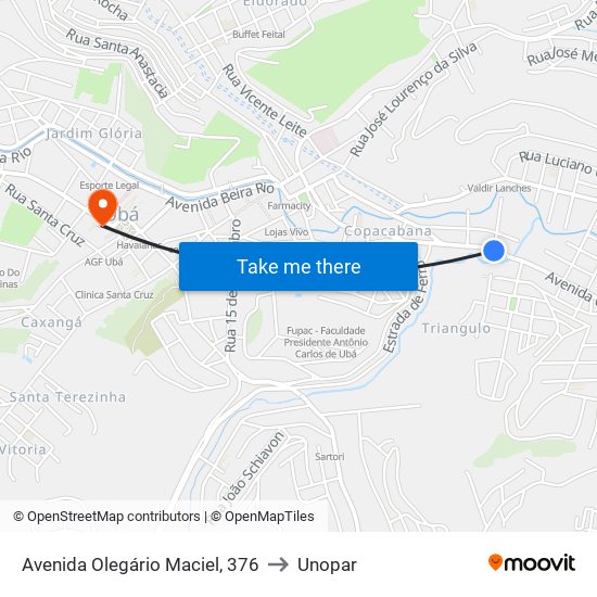 Avenida Olegário Maciel, 376 to Unopar map