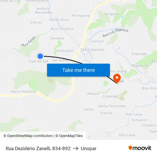 Rua Dezidério Zanelli, 834-892 to Unopar map