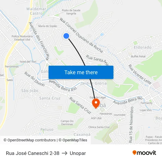 Rua José Caneschi 2-38 to Unopar map