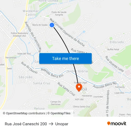 Rua José Caneschi 200 to Unopar map