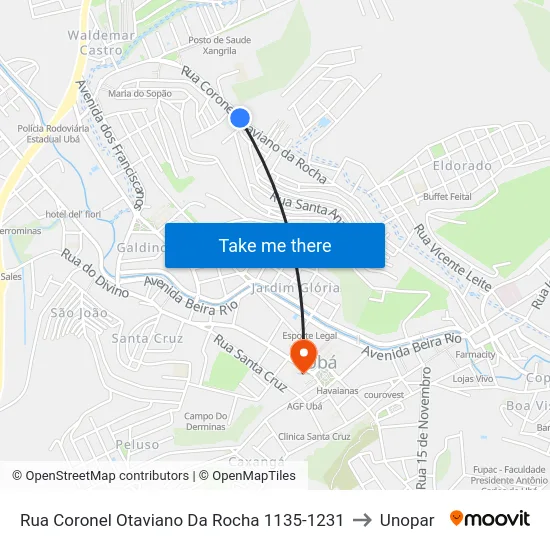 Rua Coronel Otaviano Da Rocha 1135-1231 to Unopar map