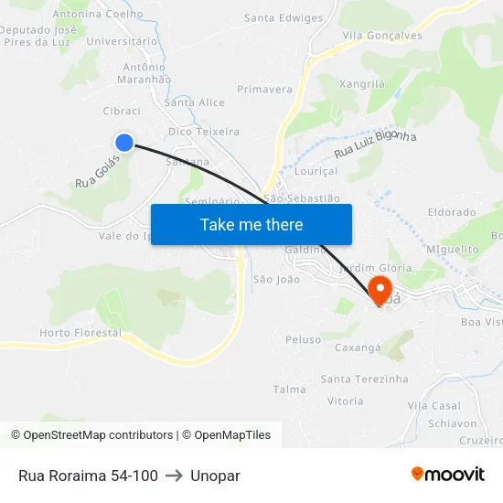 Rua Roraima 54-100 to Unopar map