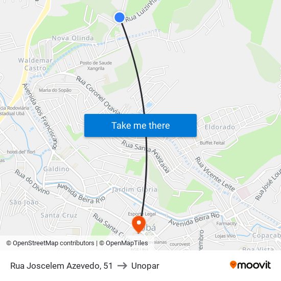 Rua Joscelem Azevedo, 51 to Unopar map