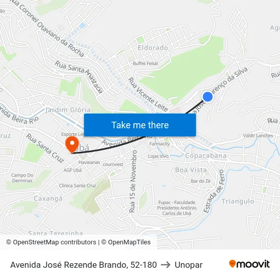 Avenida José Rezende Brando, 52-180 to Unopar map