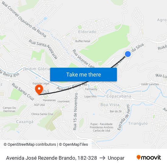 Avenida José Rezende Brando, 182-328 to Unopar map