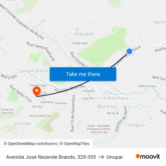 Avenida José Rezende Brando, 329-355 to Unopar map
