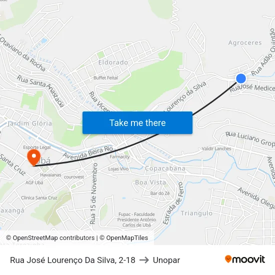 Rua José Lourenço Da Silva, 2-18 to Unopar map