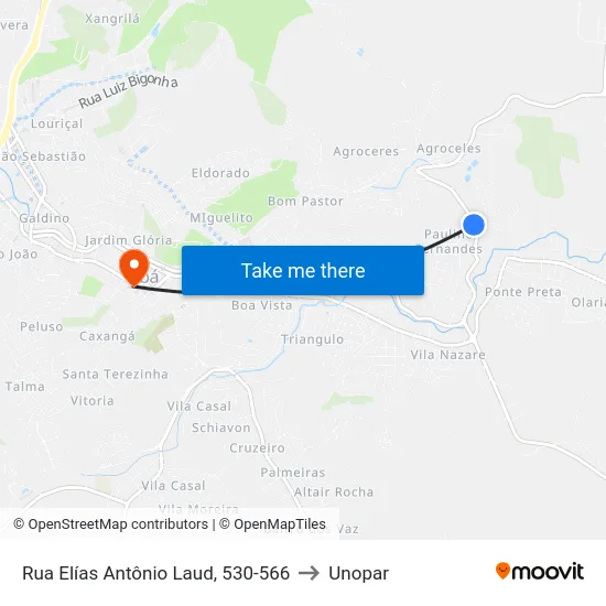 Rua Elías Antônio Laud, 530-566 to Unopar map