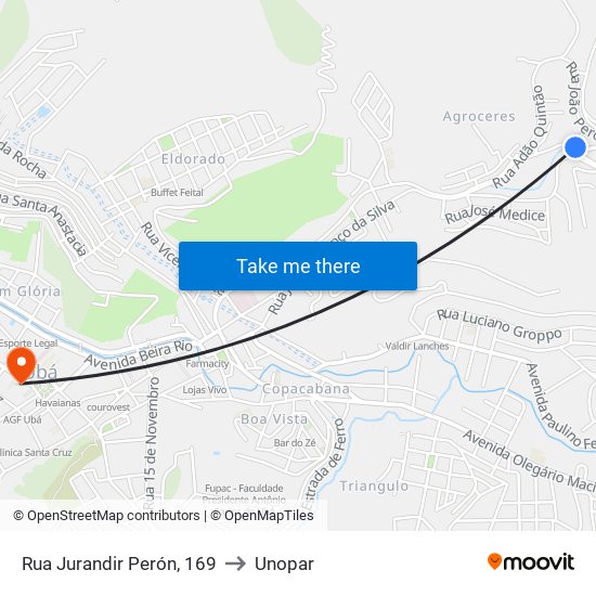 Rua Jurandir Perón, 169 to Unopar map