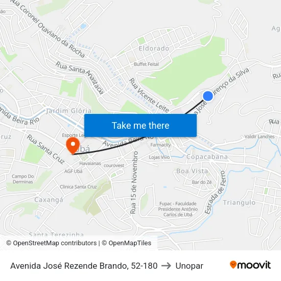 Avenida José Rezende Brando, 52-180 to Unopar map