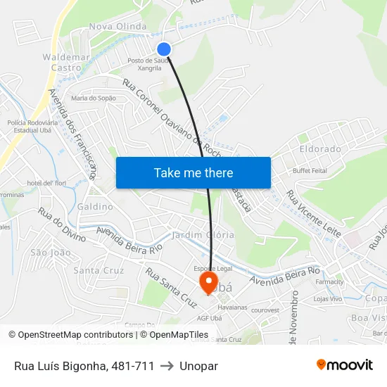 Rua Luís Bigonha, 481-711 to Unopar map
