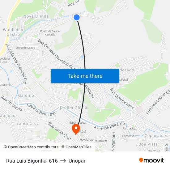 Rua Luís Bigonha, 616 to Unopar map
