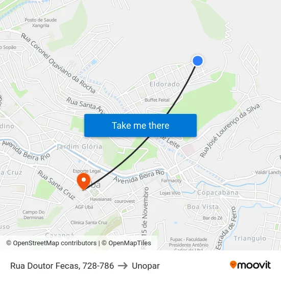 Rua Doutor Fecas, 728-786 to Unopar map