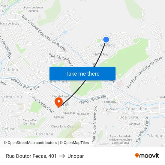 Rua Doutor Fecas, 401 to Unopar map