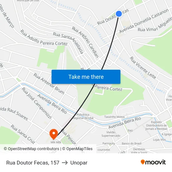 Rua Doutor Fecas, 157 to Unopar map