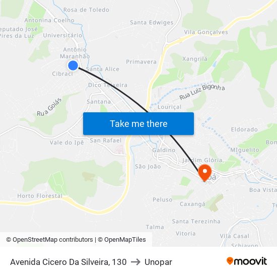 Avenida Cicero Da Silveira, 130 to Unopar map