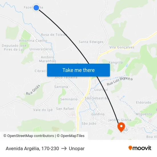 Avenida Argélia, 170-230 to Unopar map