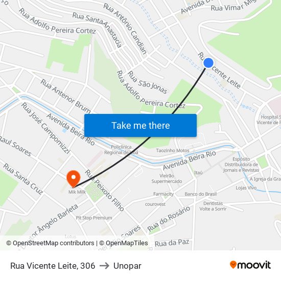 Rua Vicente Leite, 306 to Unopar map