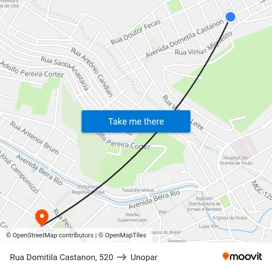 Rua Domitila Castanon, 520 to Unopar map