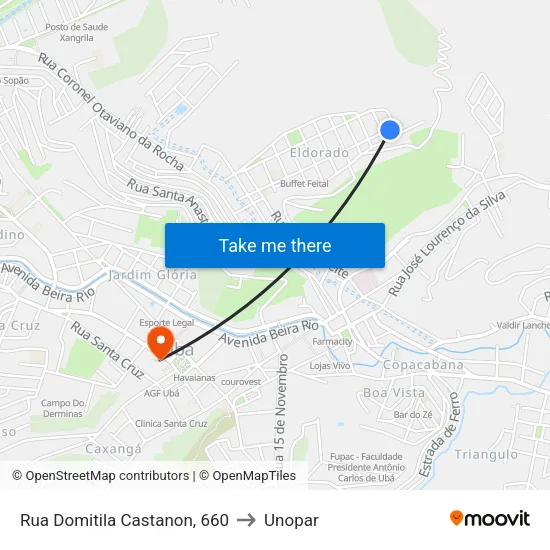 Rua Domitila Castanon, 660 to Unopar map