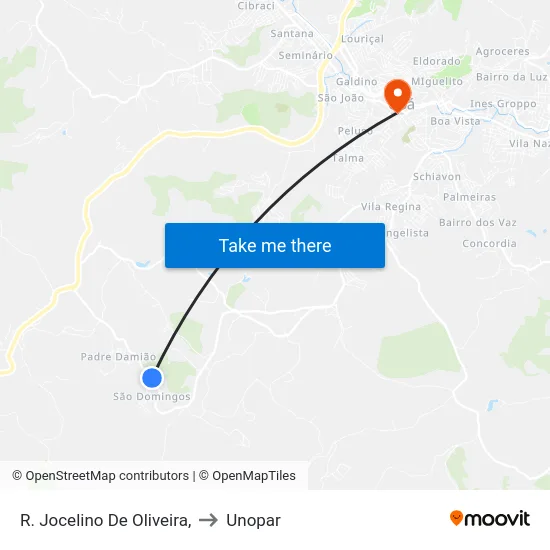 R. Jocelino De Oliveira, to Unopar map