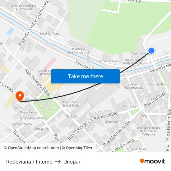 Rodoviária / Interno to Unopar map