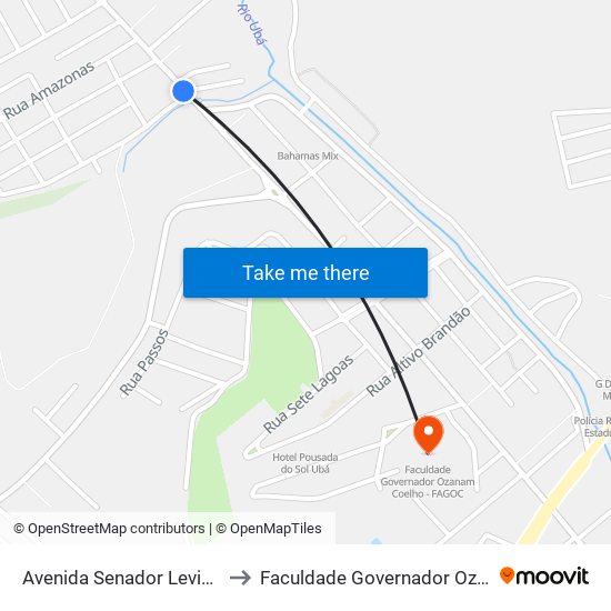 Avenida Senador Levindo Coelho/Itatiaia to Faculdade Governador Ozanam Coelho - Fagoc map