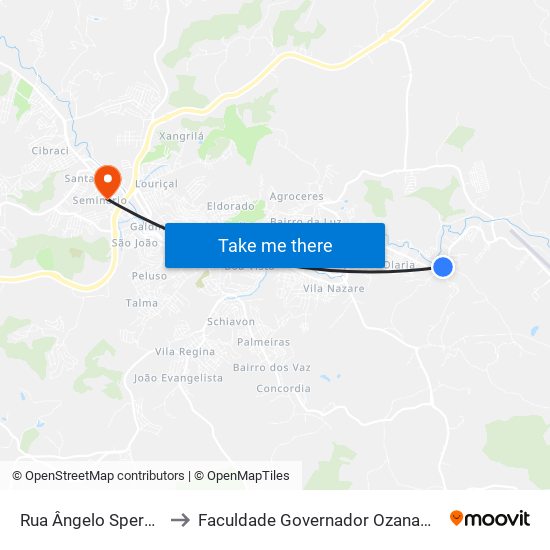 Rua Ângelo Sperândio, 2-24 to Faculdade Governador Ozanam Coelho - Fagoc map