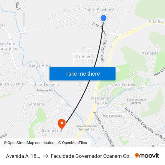 Avenida A, 181-247 to Faculdade Governador Ozanam Coelho - Fagoc map