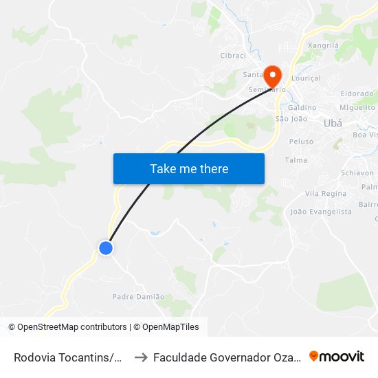 Rodovia Tocantins/Motel Love Is All to Faculdade Governador Ozanam Coelho - Fagoc map