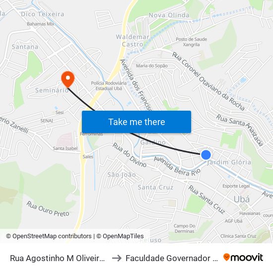 Rua Agostinho M Oliveira/ Praça Agenor Barbosa to Faculdade Governador Ozanam Coelho - Fagoc map