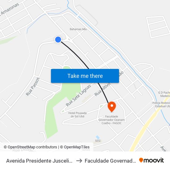 Avenida Presidente Juscelino Kubitscheck De Oliveira/Itatiaia to Faculdade Governador Ozanam Coelho - Fagoc map