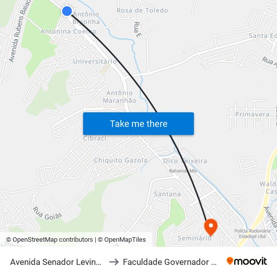 Avenida Senador Levindo Coelho, 1811-1851 to Faculdade Governador Ozanam Coelho - Fagoc map