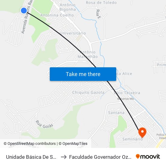 Unidade Básica De Saúde Pires Da Luz to Faculdade Governador Ozanam Coelho - Fagoc map