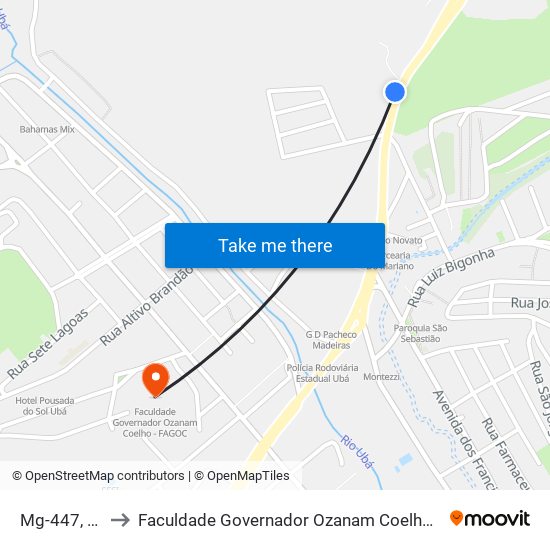 Mg-447, 441 to Faculdade Governador Ozanam Coelho - Fagoc map