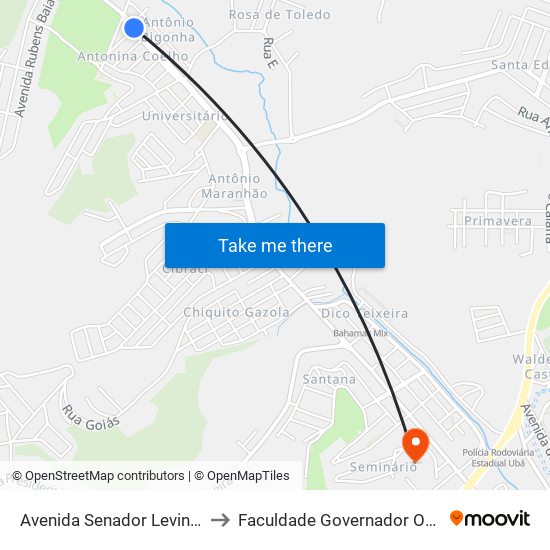 Avenida Senador Levindo Coelho, 512-584 to Faculdade Governador Ozanam Coelho - Fagoc map