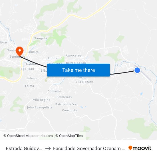 Estrada Guidoval, 1-178 to Faculdade Governador Ozanam Coelho - Fagoc map