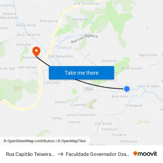 Rua Capitão Teixeira Pinto, 313-363 to Faculdade Governador Ozanam Coelho - Fagoc map