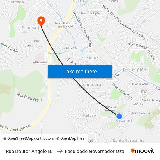 Rua Doutor Ângelo Barleta, 342-374 to Faculdade Governador Ozanam Coelho - Fagoc map