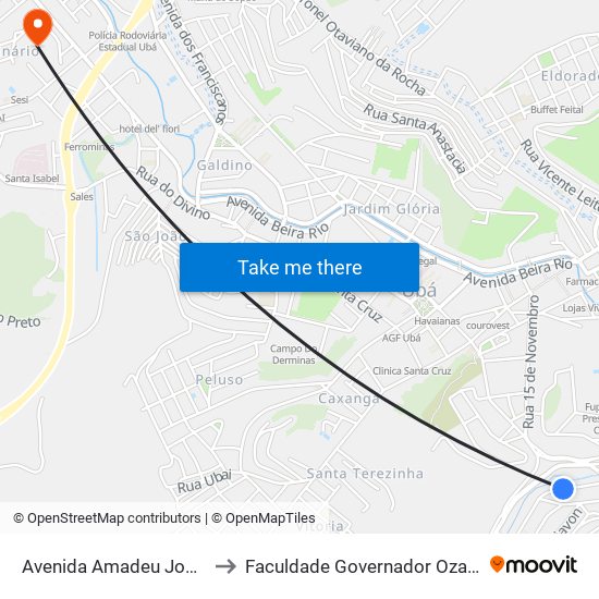 Avenida Amadeu José Schiavon, 193 to Faculdade Governador Ozanam Coelho - Fagoc map