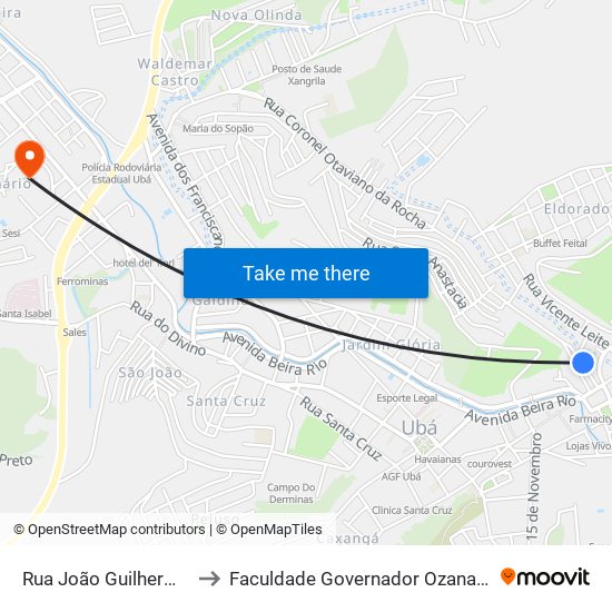 Rua João Guilhermino, 86-148 to Faculdade Governador Ozanam Coelho - Fagoc map