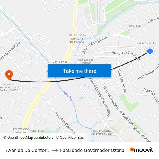 Avenida Do Contôrno, 166-306 to Faculdade Governador Ozanam Coelho - Fagoc map
