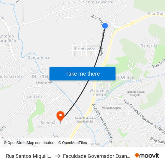 Rua Santos Miquilitos, 100-120 to Faculdade Governador Ozanam Coelho - Fagoc map