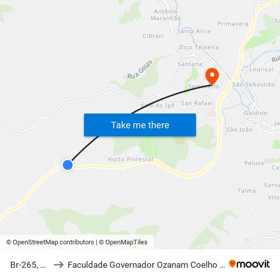 Br-265, 360 to Faculdade Governador Ozanam Coelho - Fagoc map