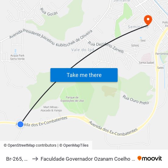 Br-265, 360 to Faculdade Governador Ozanam Coelho - Fagoc map