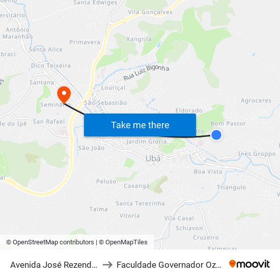 Avenida José Rezende Brando, 52-180 to Faculdade Governador Ozanam Coelho - Fagoc map