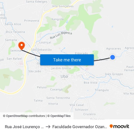 Rua José Lourenço Da Silva, 2-18 to Faculdade Governador Ozanam Coelho - Fagoc map