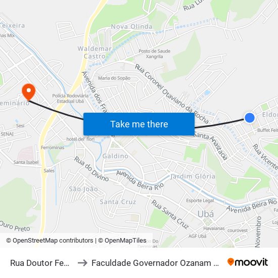 Rua Doutor Fecas, 157 to Faculdade Governador Ozanam Coelho - Fagoc map